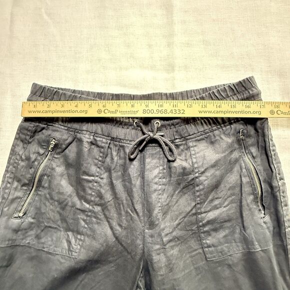 Athleta Cabo Linen Jogger Pants Tapered Drawstring Chambray Black Womens Size 14 - Picture 4 of 7